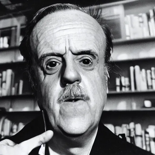 Prompt: Marshall McLuhan trapped in a huge inflatable transparent tube with chrome effect