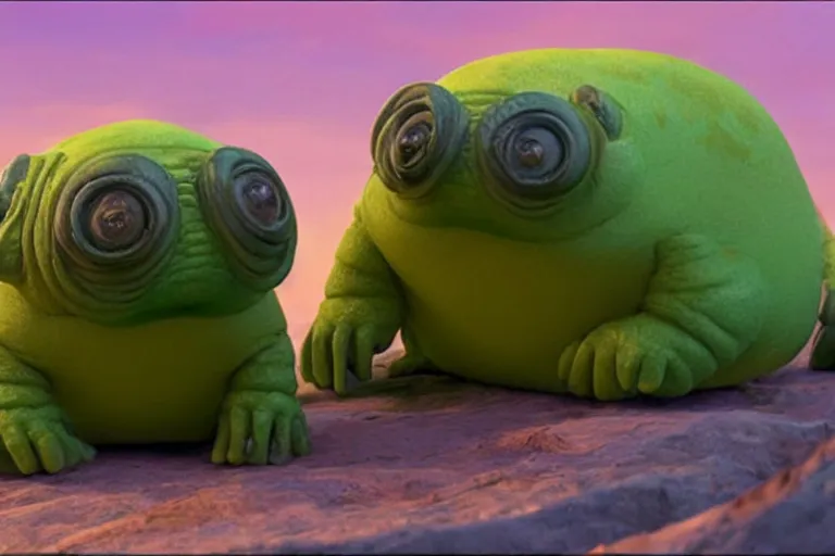 Prompt: pixar tardigrade character, tardigrade eating algae with his friends, disney movie, ultra detailed film still