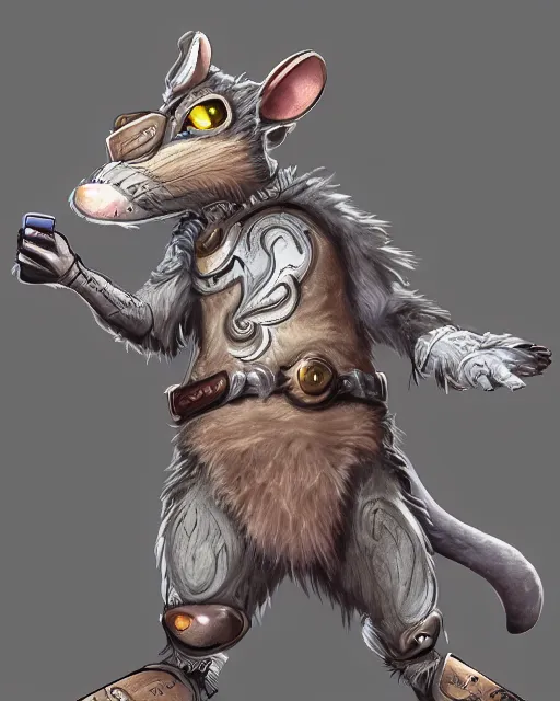 Image similar to a full body shot of an anthro furry rat wearing a fantasy armor making a selfie, fantasy, artstation, furry art, furaffinity, deviantart, symmetrical, highly detailed, award winning, trending