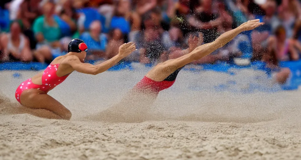 Image similar to olympic swimming in sand instead of water, motion blur