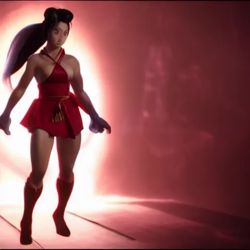 Image similar to Still of Mai Shiranui in the movie Shang-Chi, full body, cinematic lighting, 4k