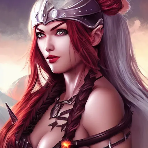 Image similar to very beautiful female barbarian drawn by artgerm