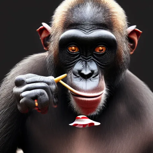 Prompt: a high detail shot of a chimp wearing a suit, smoking, unreal engine