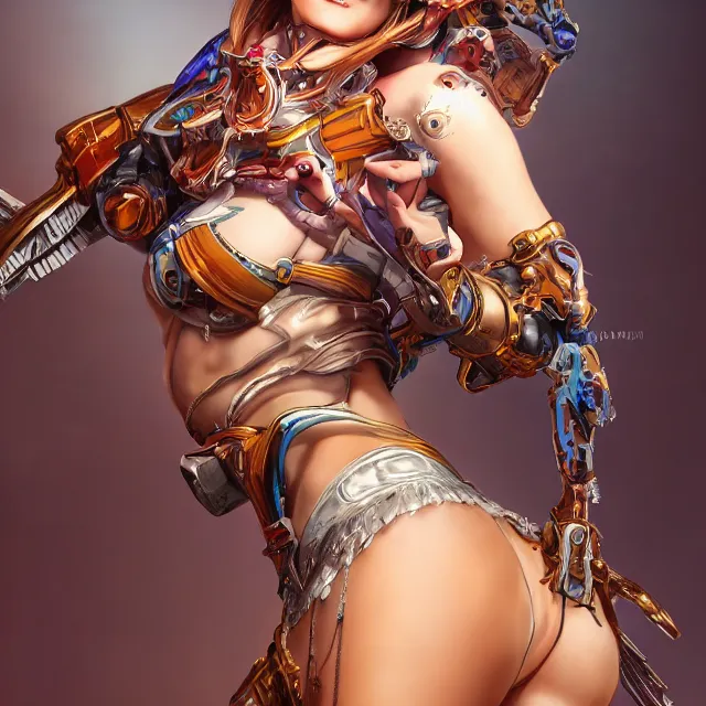 Image similar to studio portrait of lawful good colorful female holy mecha paladin absurdly beautiful, elegant, young skinny bikini model, ultrafine hyperrealistic detailed face illustration by kim jung gi, irakli nadar, intricate linework, sharp focus, bright colors, matte, octopath traveler, final fantasy, unreal engine highly rendered, global illumination, radiant light, intricate environment