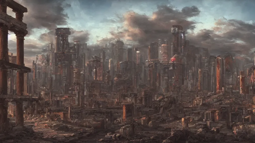 Image similar to cyberpunk pompeii landscape