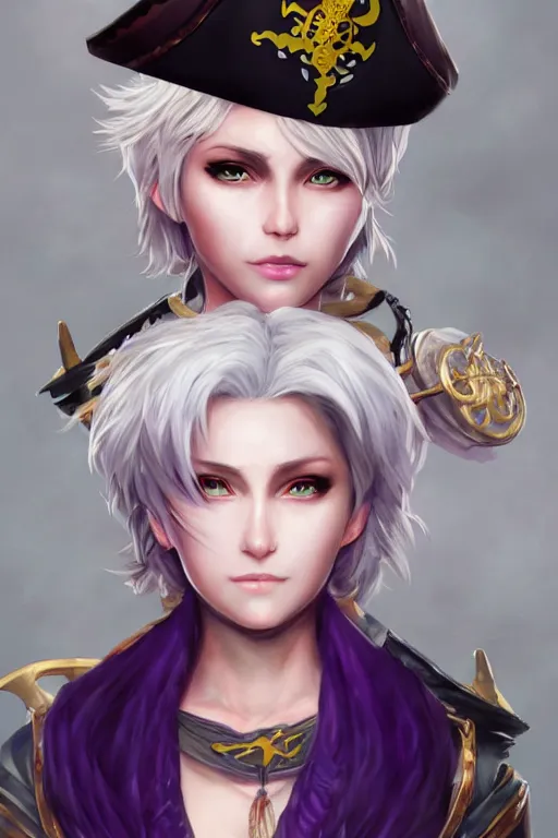 Image similar to A realistic anime portrait of a short white haired female rogue wearing an intricate pirate outfit, middle eastern, purple eyes, digital painting, by Stanley Artgerm Lau, Sakimichan, WLOP and Rossdraws, digtial painting, trending on ArtStation, SFW version