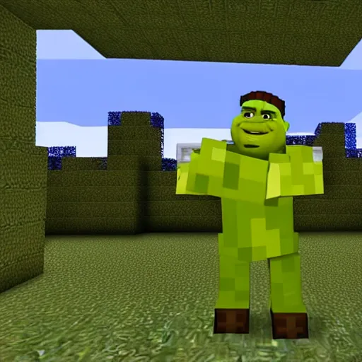 Image similar to shrek inside minecraft