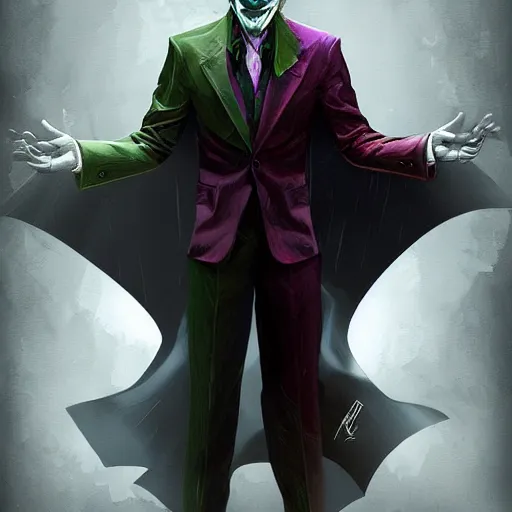 Image similar to the joker as batman, digital painting, amazing detail, artstation, cgsociety