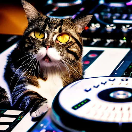 Image similar to a cat on the dj decks