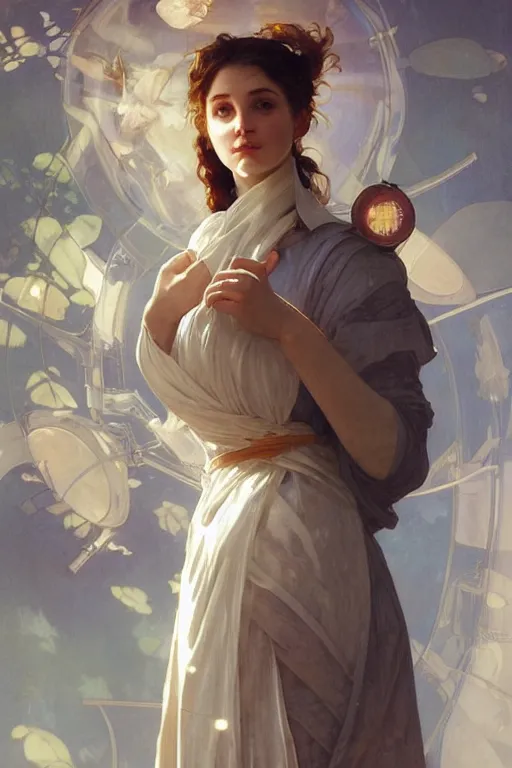 Prompt: a scientist girl doing mad science, intricate, elegant, highly detailed, digital painting, artstation, concept art, smooth, sharp focus, illustration, art by artgerm and greg rutkowski and alphonse mucha and william - adolphe bouguereau