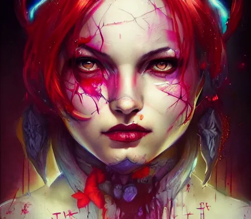 Image similar to a Demon Slayer FAN art portrait of Daki ,by Stanely Artgerm,Tom Bagshaw,arthur adams,Carne Griffiths,trending on DeviantArt,street art,face enhance,chillwave,maximalist,full of color,glittering