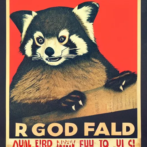 Image similar to red panda on a propaganda poster, clear, hypnotic, world war, circa 1 9 3 9, stencil