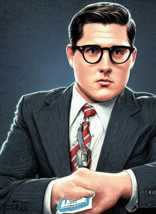 Image similar to portrait of Rich Sommer as Harry Crane in Mad Men (2007), intricate, highly detailed, centered, digital painting, artstation, concept art, smooth, sharp focus, illustration, artgerm, donato giancola, Joseph Christian Leyendecker, WLOP, Artgerm