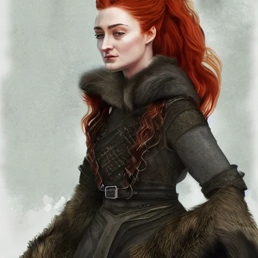 Image similar to full body portrait of sansa stark, detailed, exquisite, at winterfell, artstation