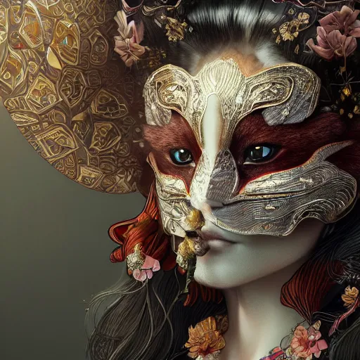 Prompt: a Photorealistic dramatic fantasy render of a beautiful woman wearing a beautiful intricately detailed Japanese Fox Kitsune mask and clasical Japanese Kimono by WLOP,Artgerm,Greg Rutkowski,Alphonse Mucha, Beautiful dynamic dramatic dark moody lighting,shadows,cinematic atmosphere,Artstation,concept design art,Octane render,8K The seeds for each individual image are: [770137434, 1406001663, 3148764415, 3256365311, 2450149119]