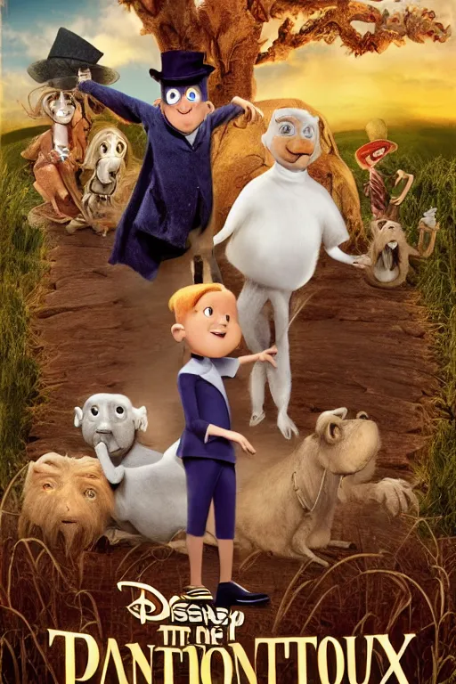 Prompt: disney the phantom tollbooth movie poster, cgi, cinema, realistic