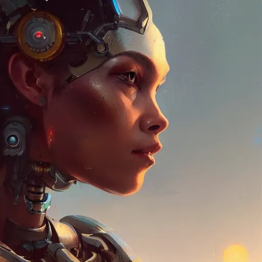 Image similar to a beautiful portrait of a cyborg goddess by greg rutkowski and raymond swanland, trending on artstation, ultra realistic digital art