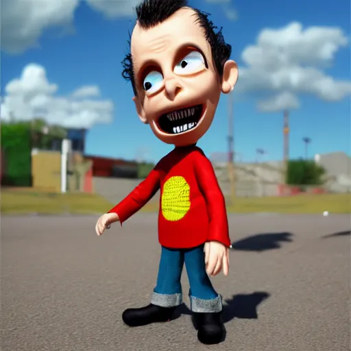 Image similar to kibooki style, Mick Jones, The Clash, Puppet cartoon, photo realistic, playing, Unreal Engine, Hdri