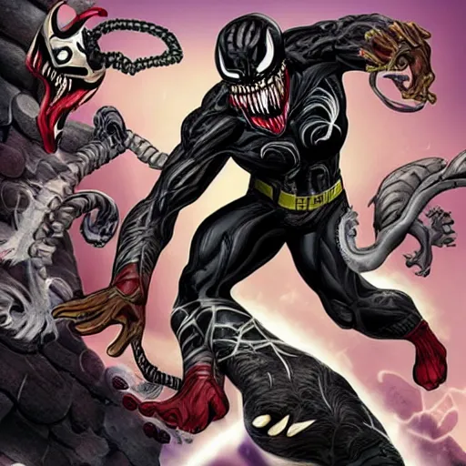 Image similar to marvel heroes fused with venom