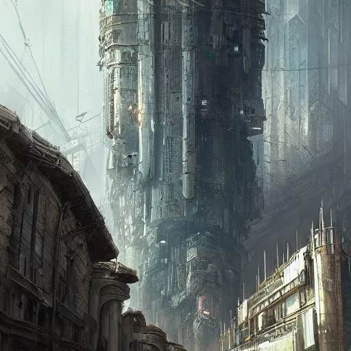 Prompt: highly detailed concept art of monumental huge tower in the cyberpunk city center trending on Artstation by Daniel Dociu and Greg Rutkowski, high quality, nomadic urbanism, sci-fi, futuristic, architecture