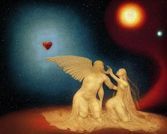 Image similar to abstraction of love in the cosmos, a simple vector pop surrealism, by ( leonardo da vinci ) and greg rutkowski and rafal olbinski