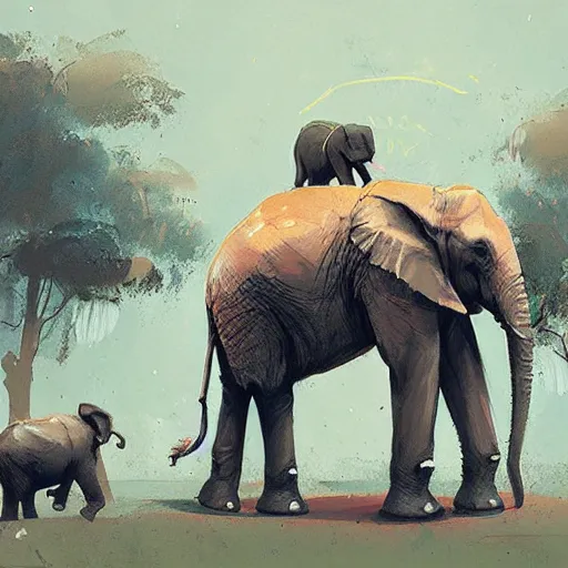Prompt: cute elephant illustration, ismail inceoglu