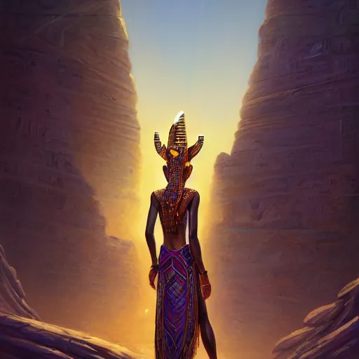 Prompt: highly detailed portrait of an african egyptian god and goddess, intricate alien technology, stephen bliss, unreal engine, fantasy art by greg rutkowski, loish, rhads, ferdinand knab, makoto shinkai and lois van baarle, ilya kuvshinov, rossdraws, tom bagshaw, global illumination, radiant light, detailed and intricate environment