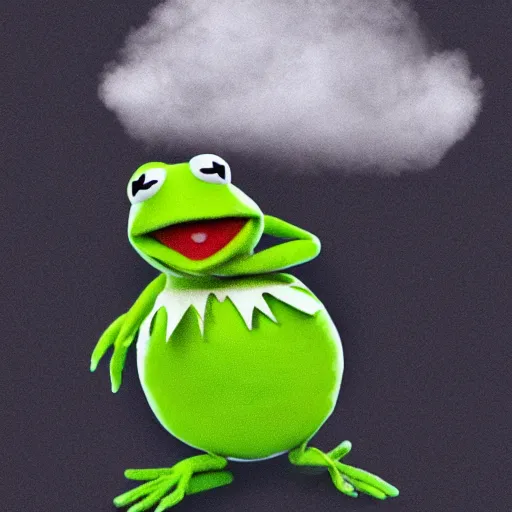 Prompt: Kermit ghost made of clouds and fog