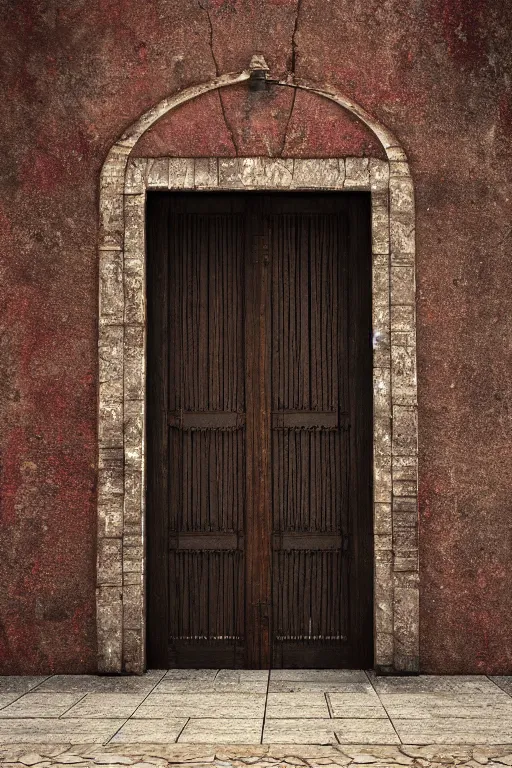 Prompt: a huge old weathered dark brown wooden door with shiny metallic rush plant ornaments, ornate, fantasy, photorealistic, realistic, octane render, volumetric light, high definition, ultra detailed, tranding on artstation, midjourney