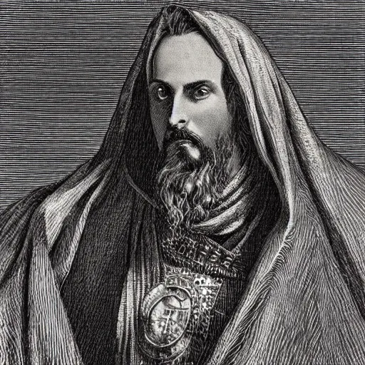 Image similar to closeup portrait of lord macbeth, the thane of glamis, high detail, illustration by gustave dore