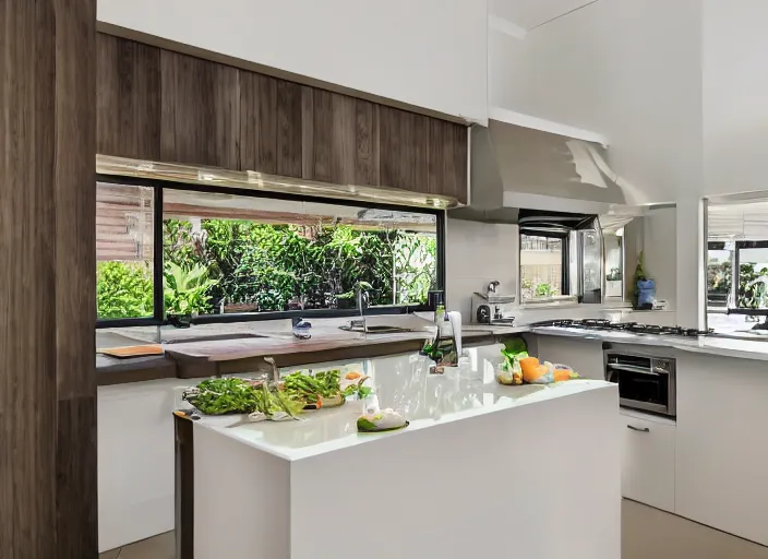 Image similar to luxurious cannabis kitchen in australian suburban everyday life, charming and tranquil