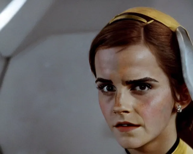 Prompt: color still photo of emma watson as a vulcan on star trek 1 9 6 6, detailed, close - up