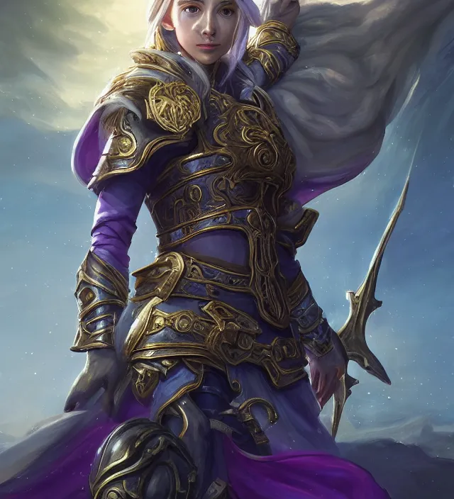 Image similar to Jaina Proudmore portrait, intricate arcane armor, glowing magical runes and esoteric symbols, subject in the middle of the frame, rule of thirds, golden ratio, elegant, digital painting, octane 4k render, zbrush, hyperrealistic, artstation, concept art, smooth, sharp focus, illustration from Warcraft by Ruan Jia and Mandy Jurgens and Artgerm and William-Adolphe Bouguerea