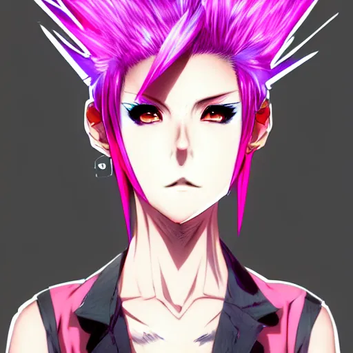 Image similar to full headshot portrait of anime woman with pink mohawk punk, digital art, drawn by WLOP, by Avetetsuya Studios, anime manga panel, trending on artstation, wearing a plaid shirt