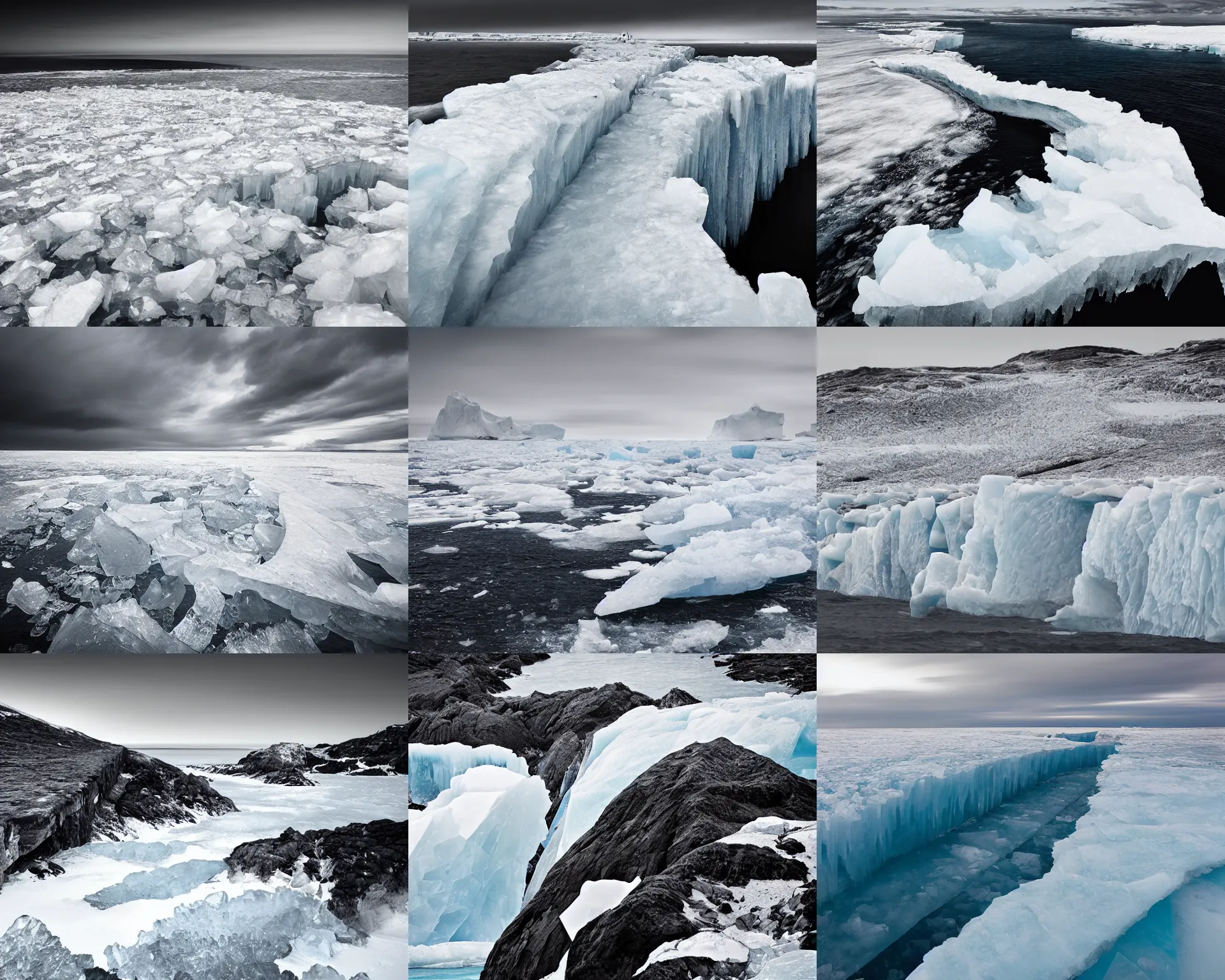 Prompt: the great ice wall meets the ocean, mile high wall of ice dividing a continent, rough shores, eastwatch by the sea, landscape photography by ansel adams, award winning