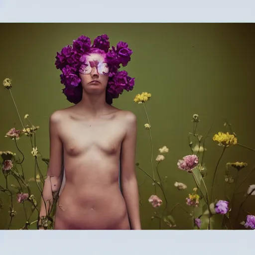 Image similar to a flower / human hybrid, studio medium format color photo