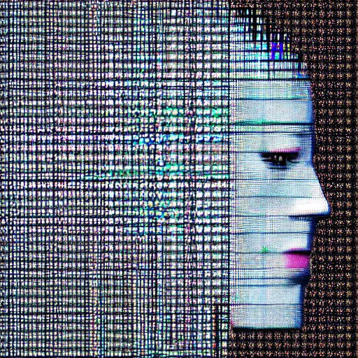 Prompt: a 3/4 view of an android's head made of pixel blocks dispersing into the ether, realistic, 3d render