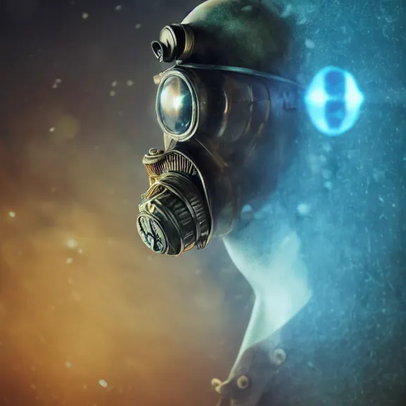 Image similar to fantasy ancient magical gas mask, splash art, movie still, cinematic lighting, dramatic, octane render, long lens, shallow depth of field, bokeh, anamorphic lens flare, 8k, hyper detailed, 35mm film grain