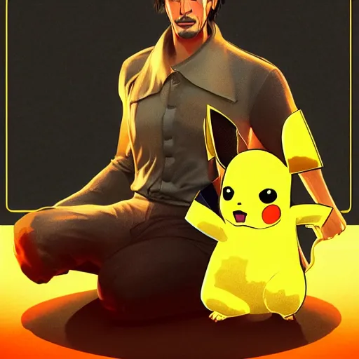 Image similar to an hybrid between Keanu Reeves and Pikachu, artstation