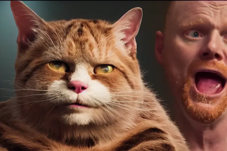 Image similar to a film still of Bill burr in cats, high quality