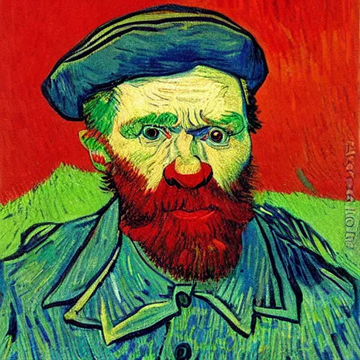 Image similar to communist clown portrait, van gogh