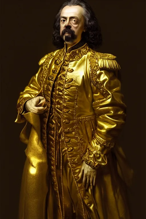 Image similar to extremely detailed studio portrait of peter the great, full body, soft light, golden glow, award winning photo by michal karcz and yoshitaka amano