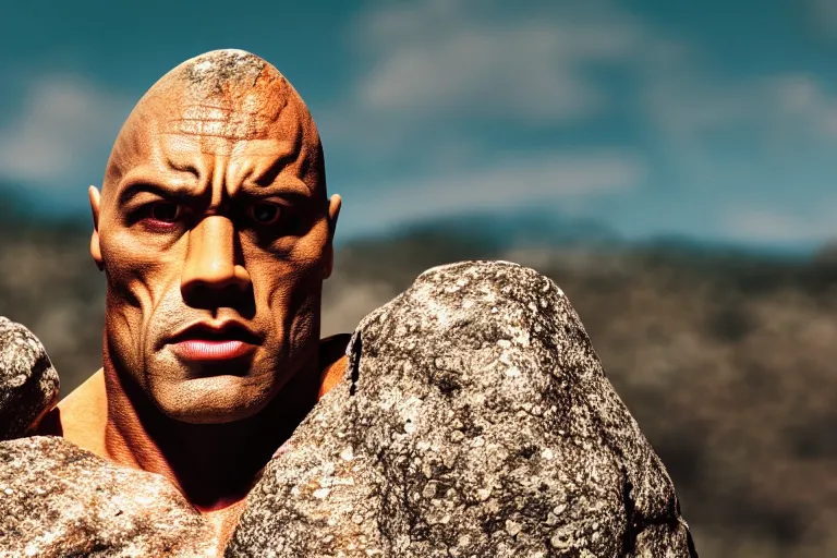 Image similar to film still of the rock in a rock costume, 4 k bokeh