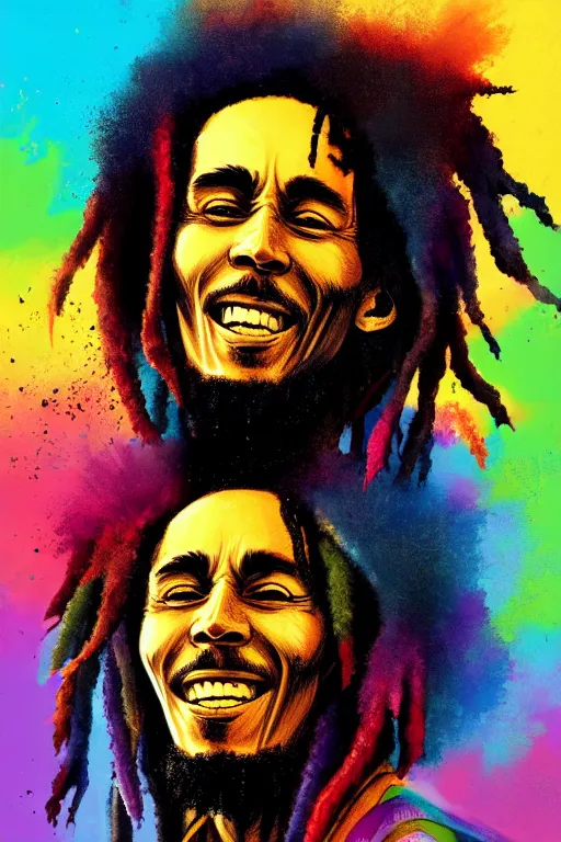 Prompt: bob marley, manga cover art, detailed color portrait, artstation trending, 8 k, greg rutkowski