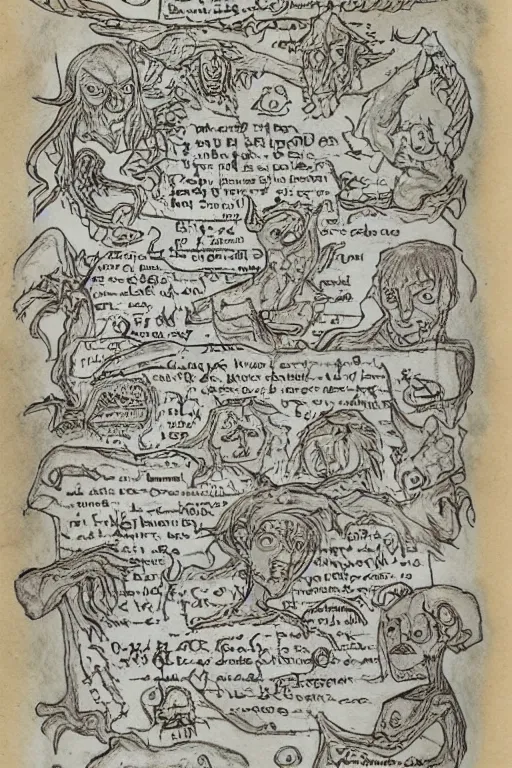 Image similar to disturbing pages from a hand drawn and written grimoire