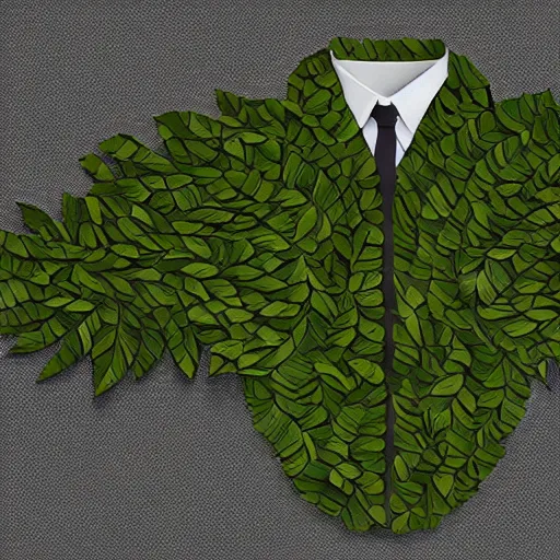 Image similar to Fancy suit made of leaves, displayed, product photo, digital art, trending on artstation