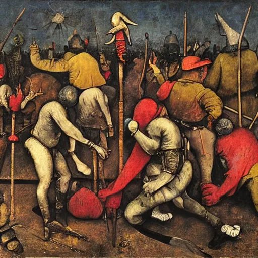 Image similar to color photo of a modern gang of plague doctors in the style of jan saudek, pieter bruegel the elder, joel peter witkin, gustave dore, heironymus bosch