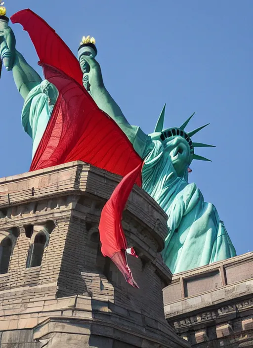 Image similar to red dragon under statue of liberty