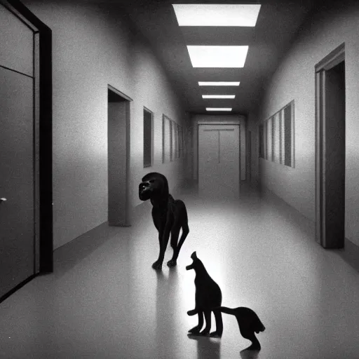 Image similar to the scp foundation mtf fighting off evil clifford the big red dog in a dark laboratory hallway, intricate, dramatic lighting, elegant, hyper realistic, smooth, highly detailed, ralph mcquarrie