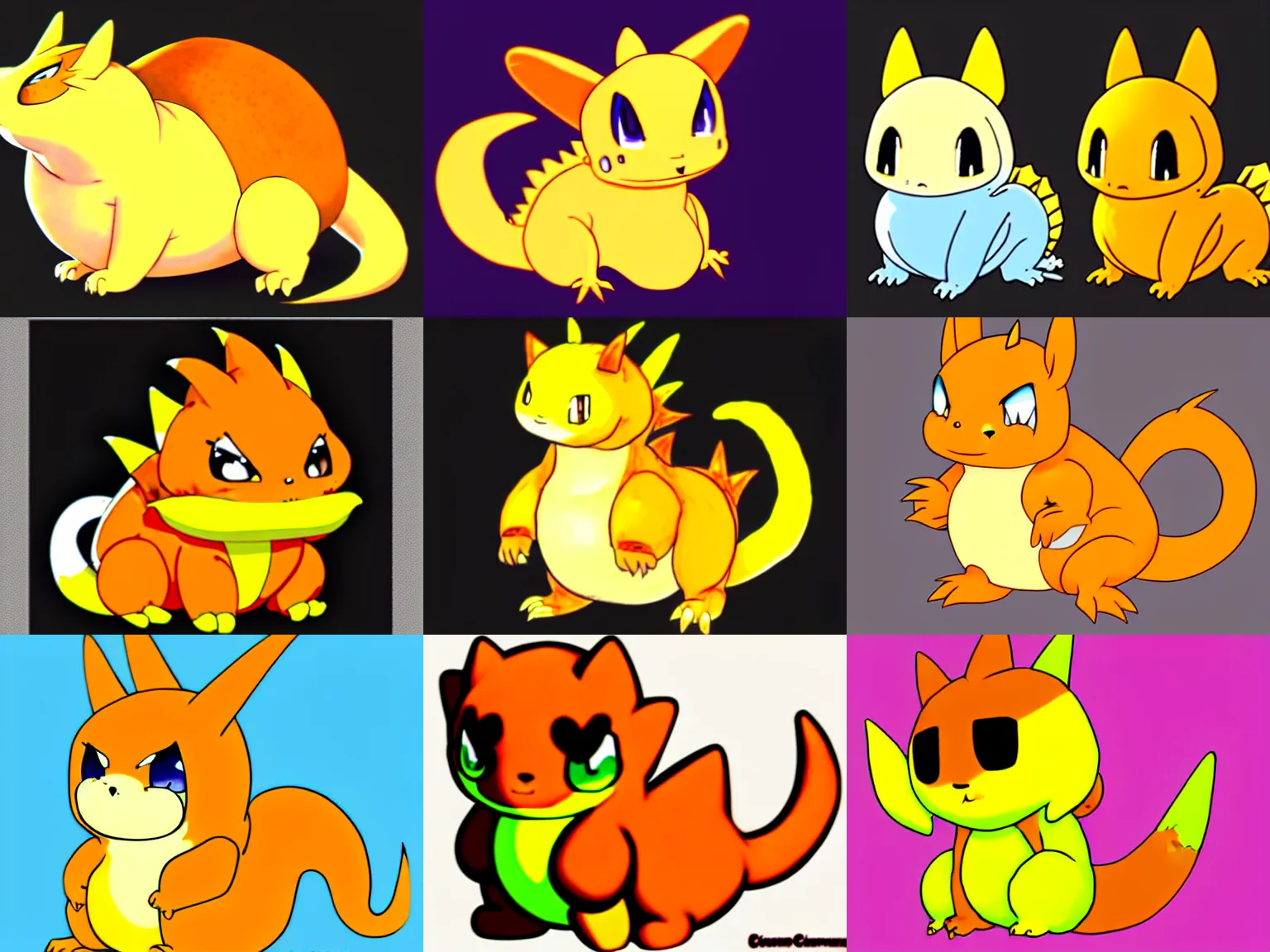 Prompt: a cartoon of a chubby orange and yellow chubby chubby cute chibi chubby dragon, concept art by Ken Sugimori, featured on deviantart, furry art, chubby, furaffinity, deviantart hd, cel shading, chubby, commission for